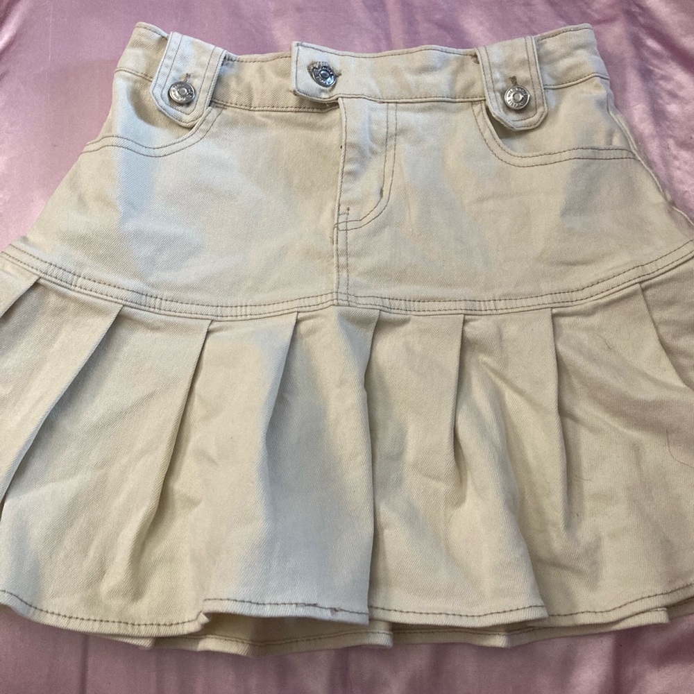 Beige Pleated Jean Skirt | Size 2